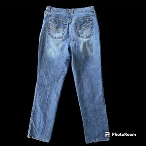 Gloria Vanderbilt blue jeans Iconic Swan Logo embroidered back pockets Size 10